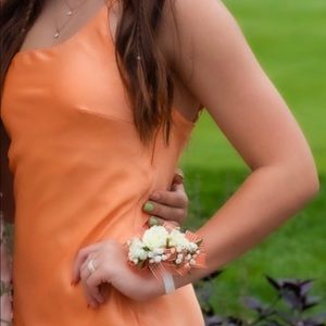 Off the shoulder satin dress, lined, size 6